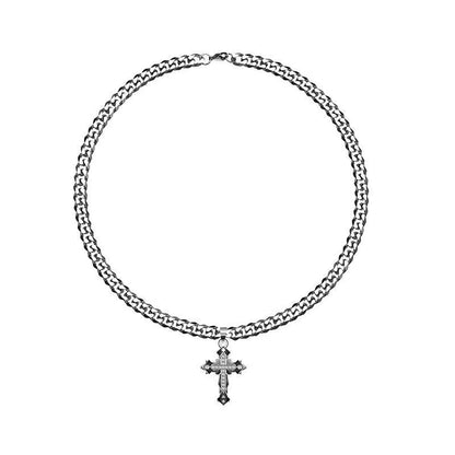 Cuban Chain Cross Pendant Titanium Steel Necklace WN19247