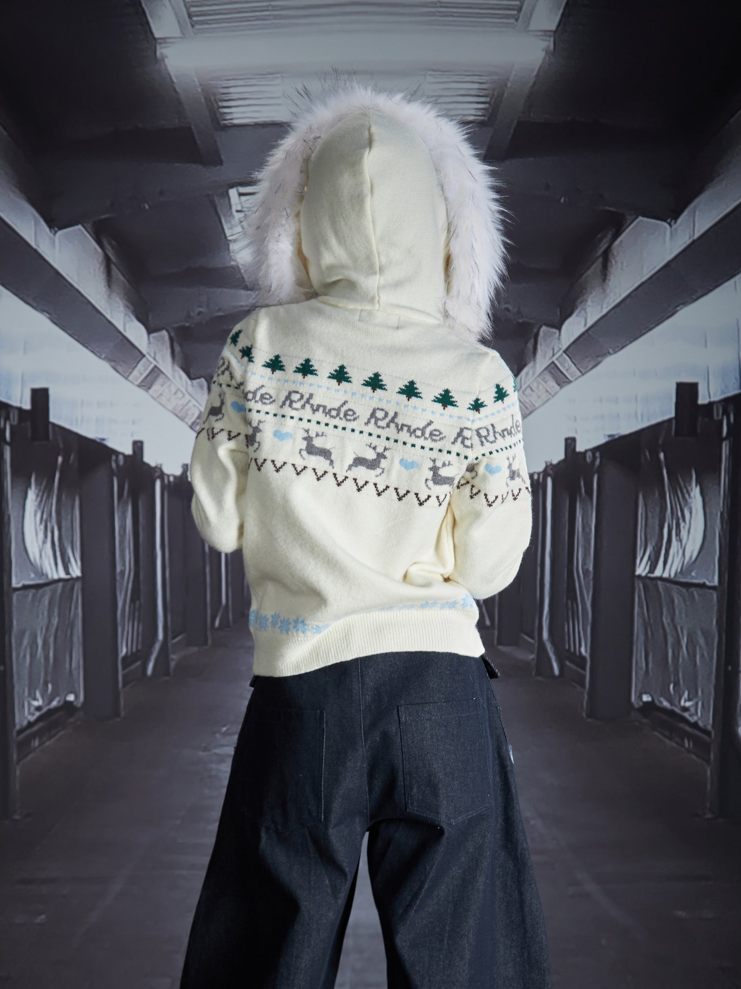 Detachable Fake Fur Hooded Zipper Knit Cardigan WN22845