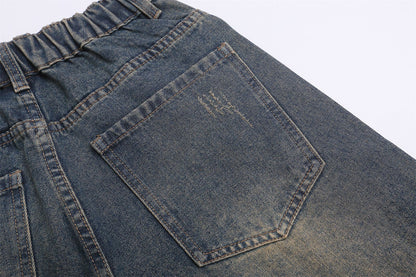 Wide Leg Multi-Pocket Washed Cargo Denim Jeans WN26925