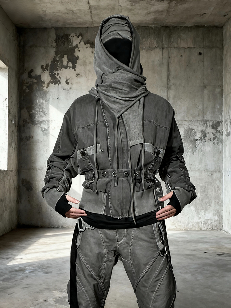 Zipper Structure Deconstructed Washed Short Jacket WN21995