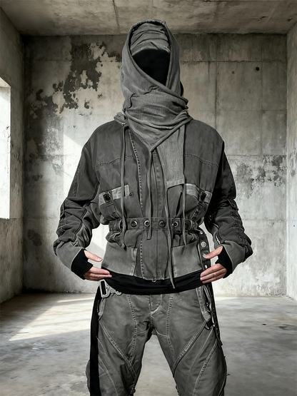 Zipper Structure Deconstructed Washed Short Jacket WN21995