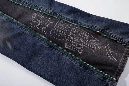 Panel Wash Wide Leg Denim Jeans WN23107