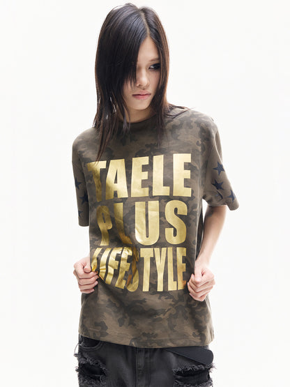 Camouflage Foil Print Oversize Short Sleeve T-Shirt WN27287
