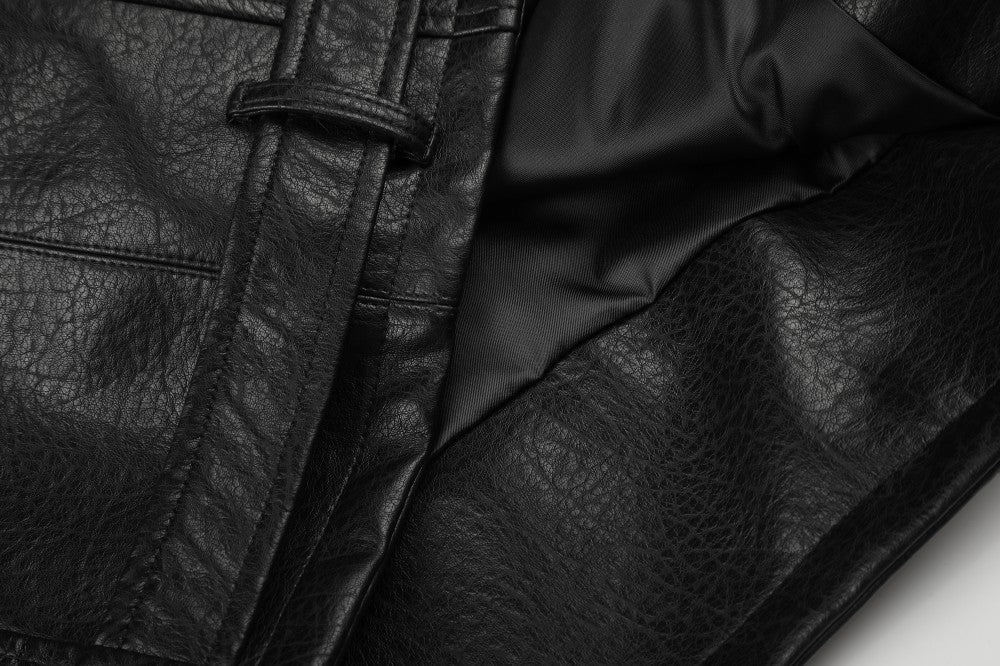 Diagonal Zipper Metal Stud Belt Short PU Leather Jacket WN27862