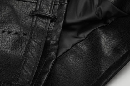 Diagonal Zipper Metal Stud Belt Short PU Leather Jacket WN27862