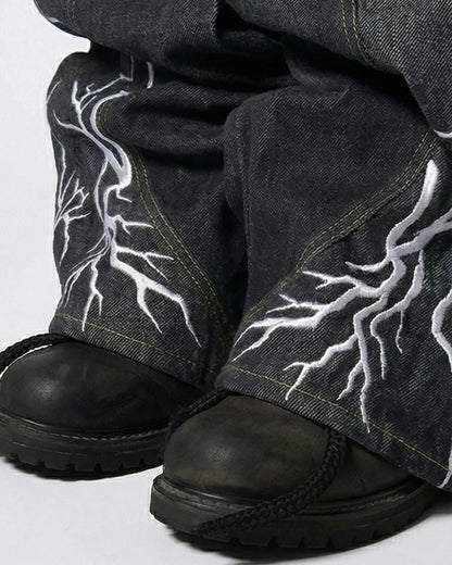 Lightning Thorn Washed Curved Wide Leg Denim Jeans WN27863