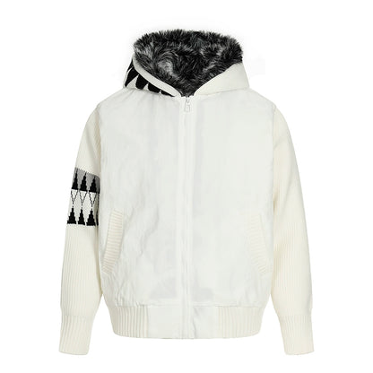 Colorblock Patch Thick Fake Fur-Collar Puffer Jacket WN22121