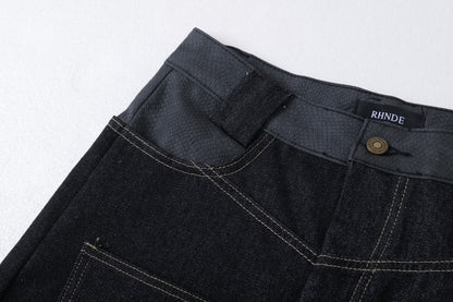 Flame Embroidery Wide Leg Raw Denim Jeans WN28071