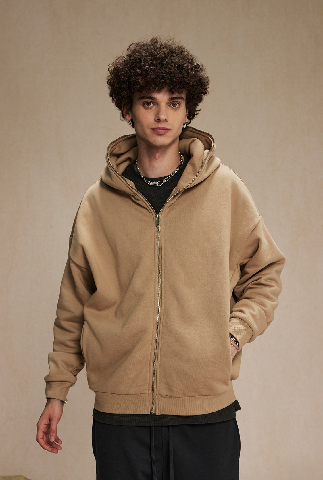 Oversize Plain Zipper Hoodie WN9971