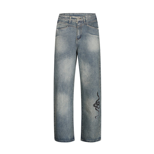 Washed Straight Leg Denim Jeans WN12936