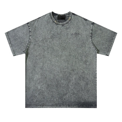 Oversize Washed Metal Buckle Short Sleeve T-shirt WN7516