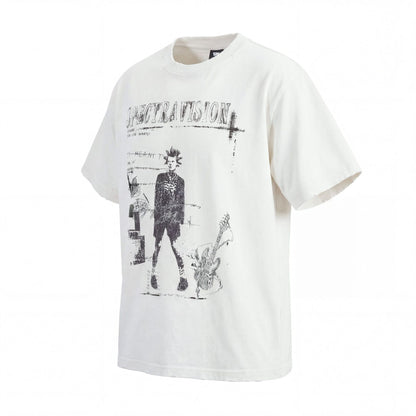 Graphic Print Wash Damage Round Neck Short Sleeve T-Shirt WN25663
