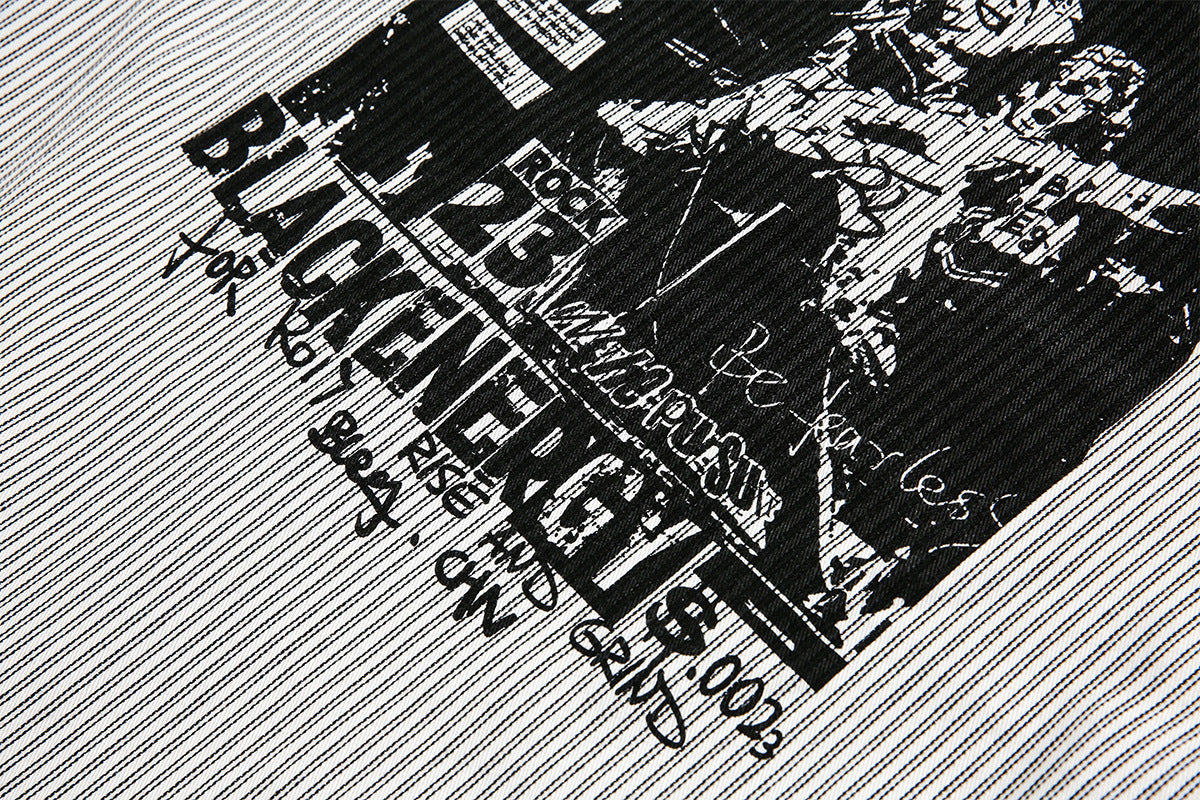 Graphic Print Stripe Frayed Long Sleeve Shirt WN23042