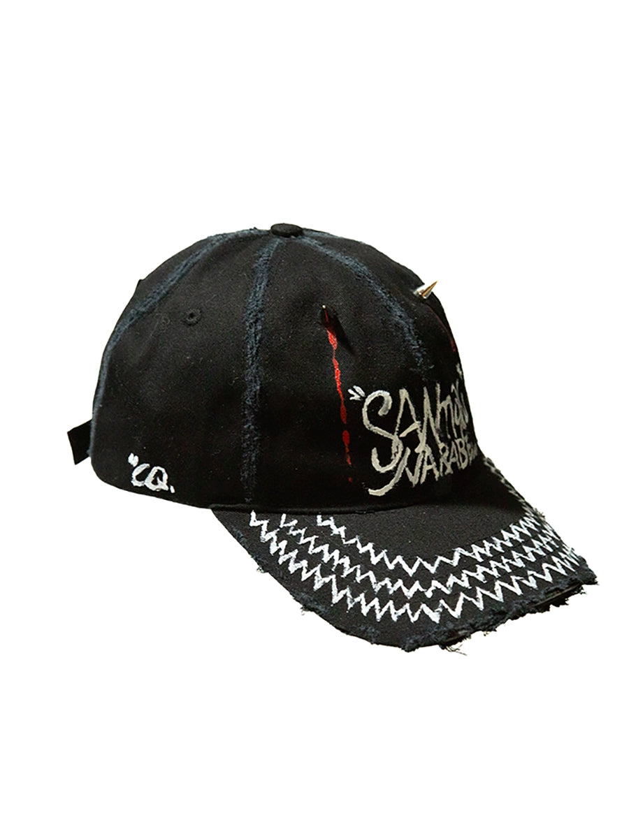 Graffiti Damage Dripping Blood Rivet Curved-Brim Cap WN21127
