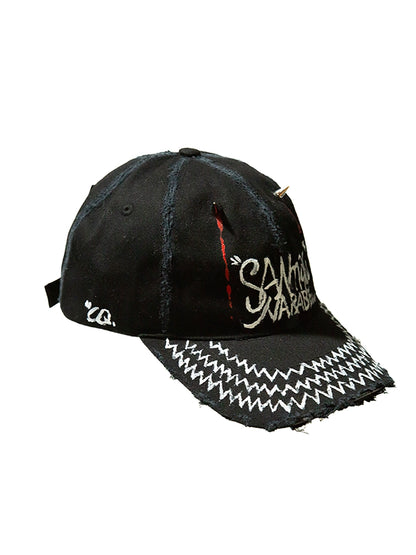 Graffiti Damage Dripping Blood Rivet Curved-Brim Cap WN21127