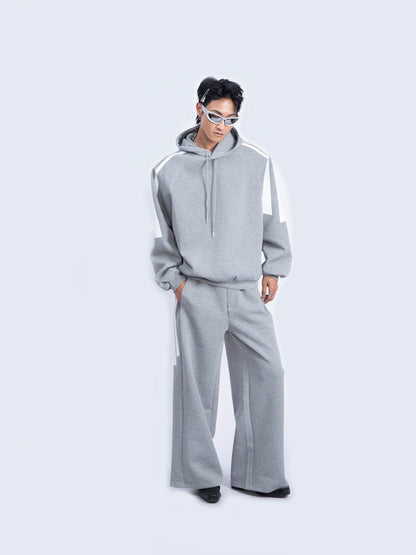 Contrast Pullover Hoodie & Wide-Leg Straight Sweatpants Setup WN9233