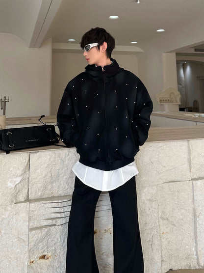 Metal Detail Oversize Zipper Hoodie WN16774