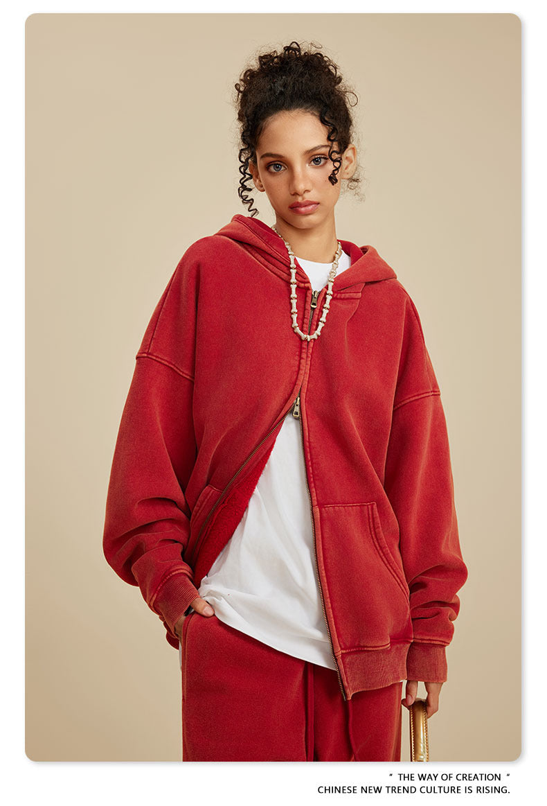 Oversize Washed Zipper Hoodie WN6461