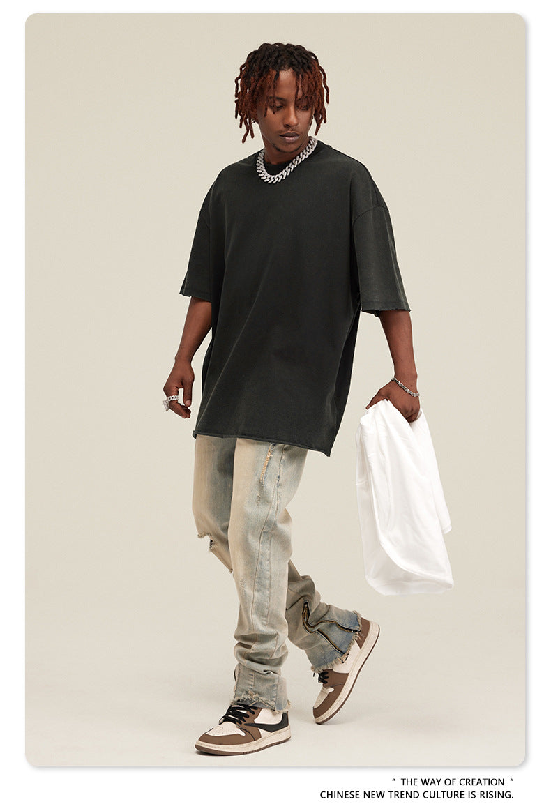 Washed Damage Oversize Short Sleeve T-Shirt WN6068