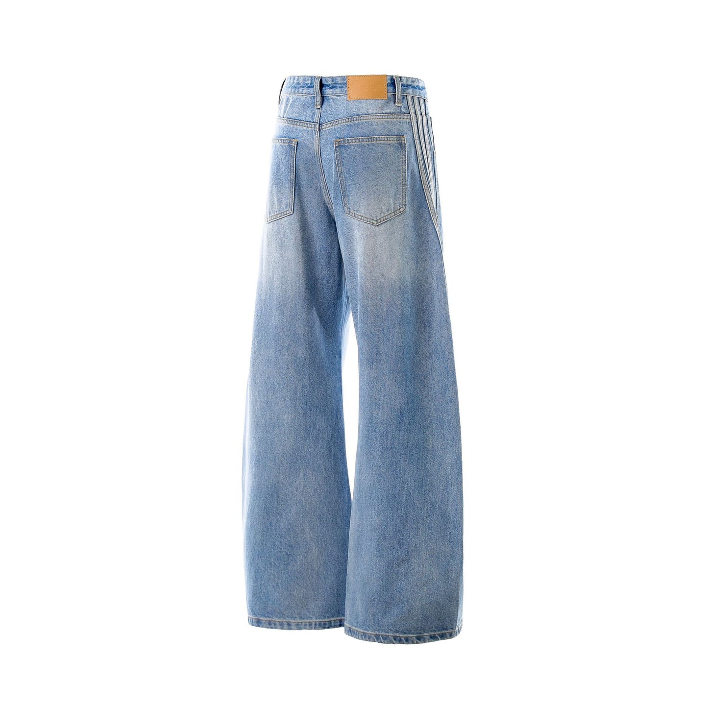 Washed Whisker Pin Tuck Wide Leg Denim Jeans WN26126