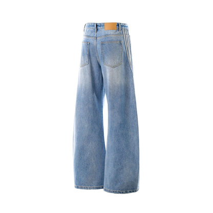 Washed Whisker Pin Tuck Wide Leg Denim Jeans WN26126