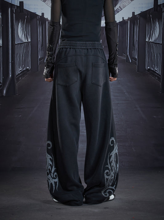Totem Print Elastic Waist Wide Leg Sweatpants WN22826
