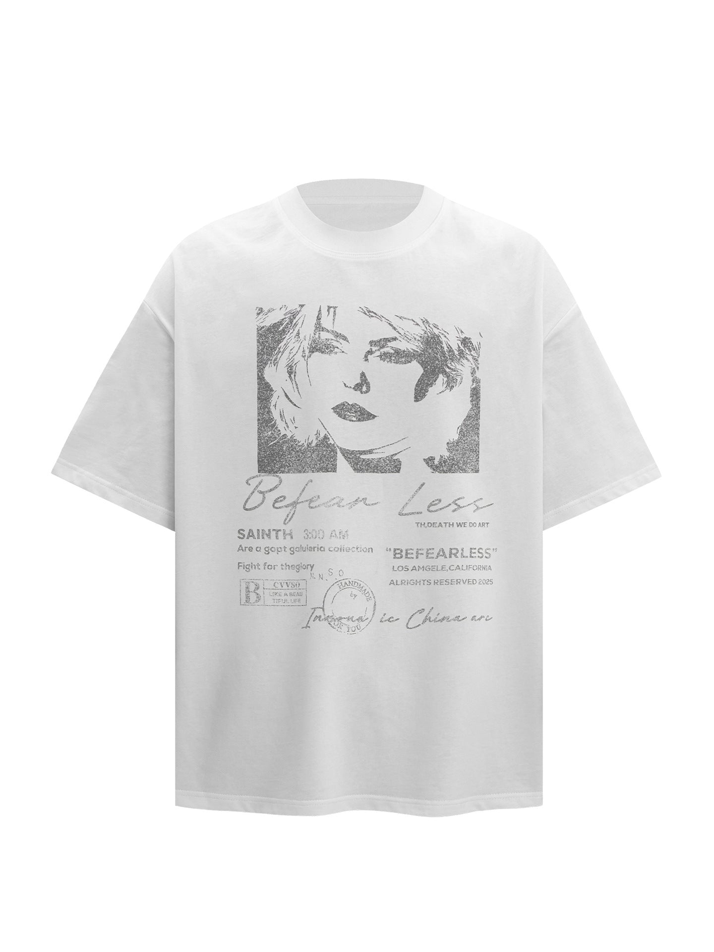 Washed Portrait Print Oversize Short Sleeve T-Shirt WN26304