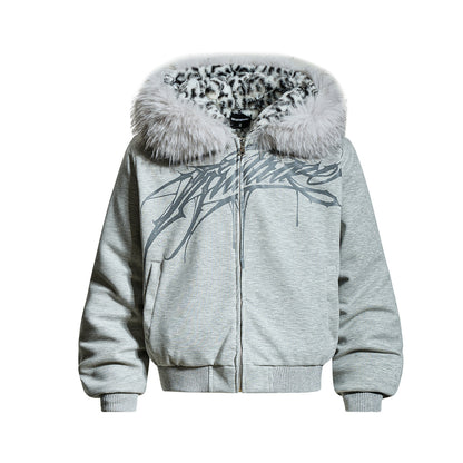 Fake Fur Collar Leopard Print Padded Jacket WN23076