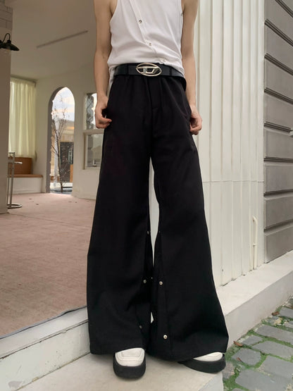 Metal Button Design Wide Leg Trousers WN19723