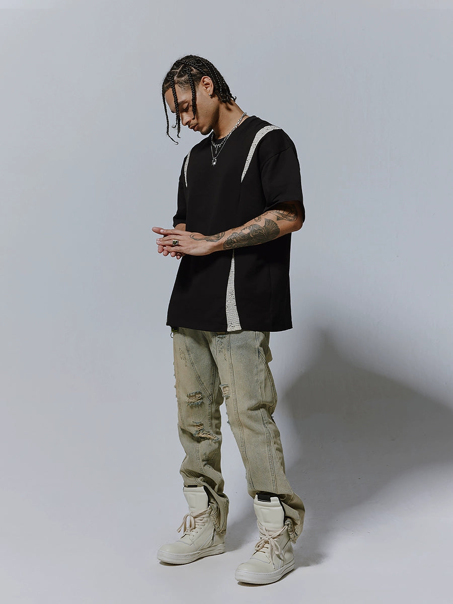 Snake Pattern Patchwork Style Oversize Short Sleeve T-Shirt WN17561