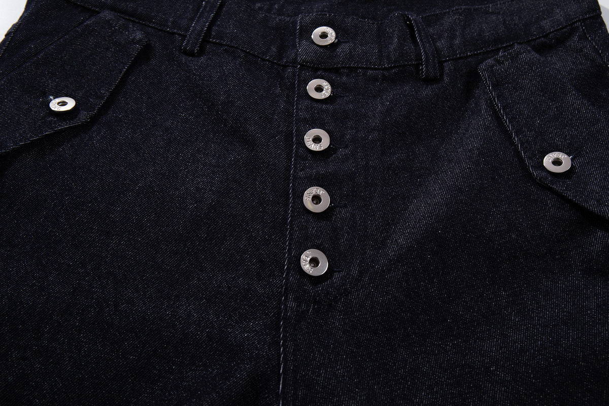 Multi-Button Deconstructed Draped Wide Leg Denim Jeans WN27903