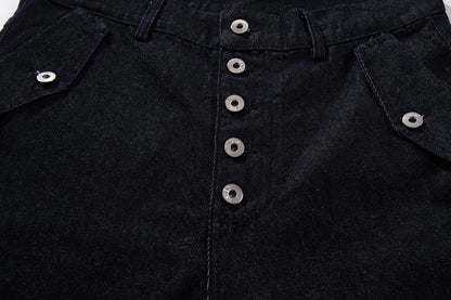 Multi-Button Deconstructed Draped Wide Leg Denim Jeans WN27903