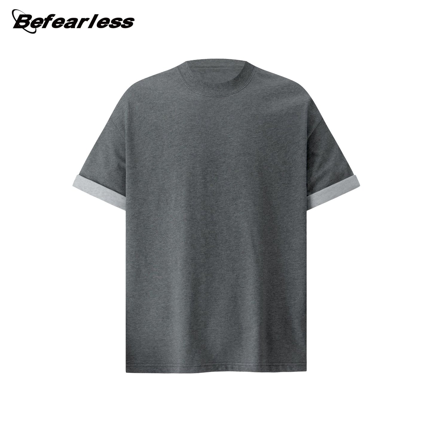 Contrast Cuff Fake Layered Boxy Oversize Short Sleeve T-Shirt WN26301