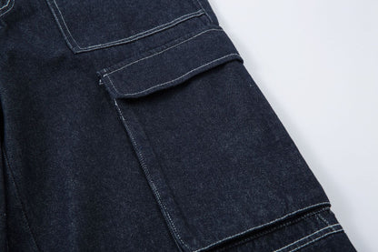 Washed Wide-Leg Cargo Denim Pants WN12733