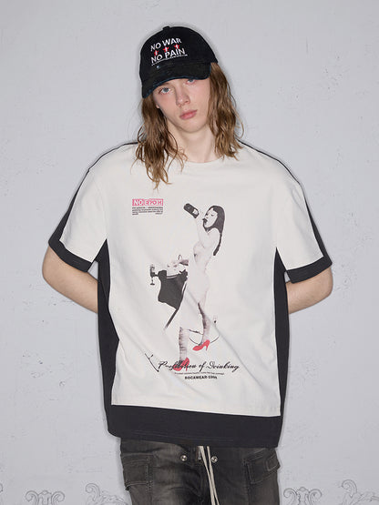 Colorblock Graphic Print Oversize Short Sleeve T-Shirt WN17910