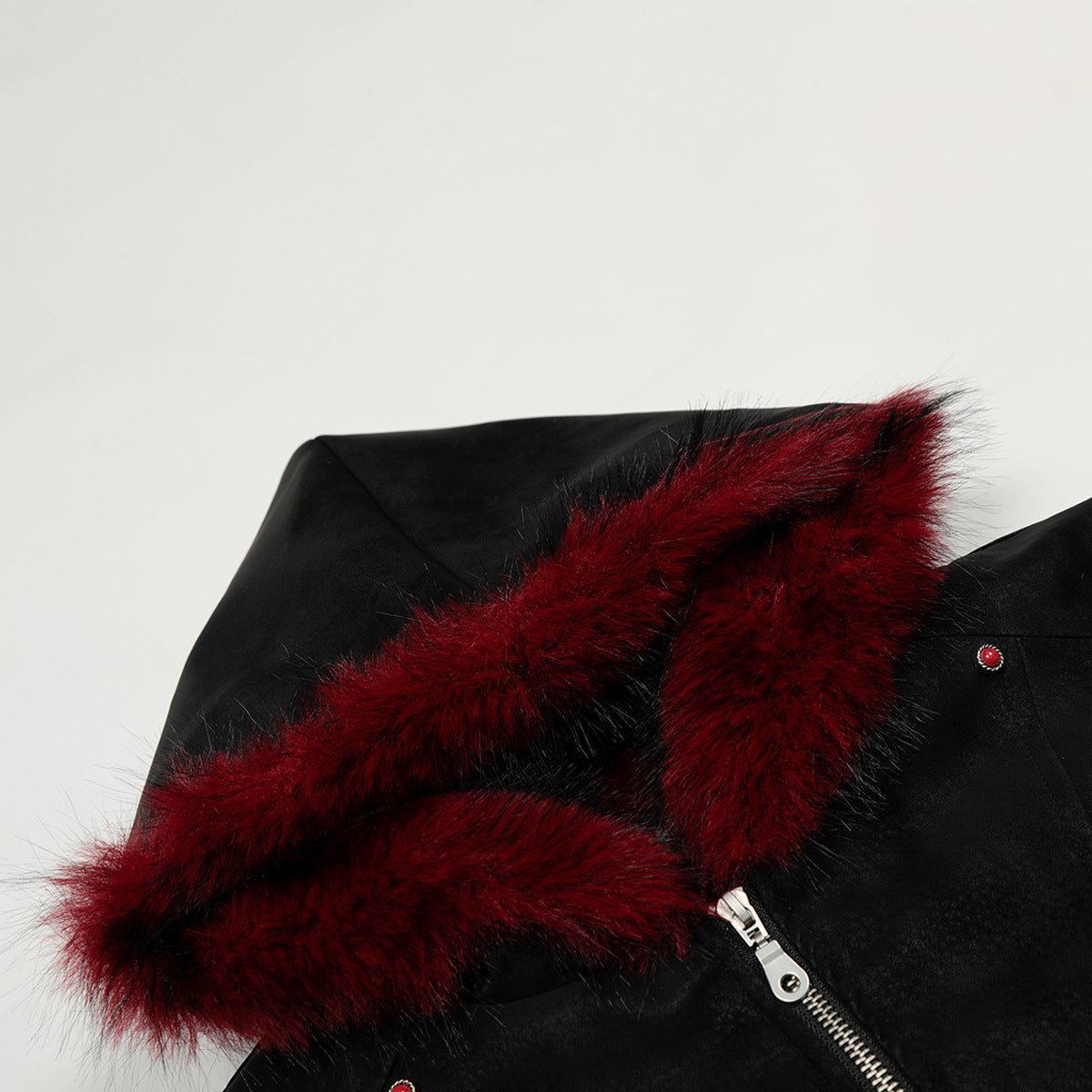 Fur Collar Zipper Design Fleece Lining PU Leather Jacket WN21881
