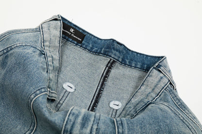 Washed Multi Pocket Curved Denim Jeans WN25974