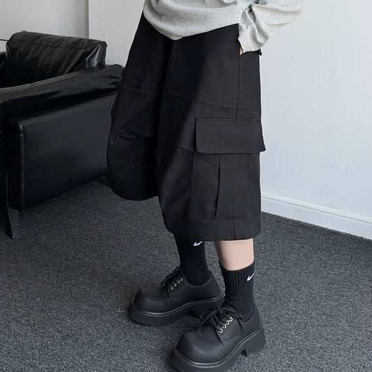 Washed Multi-Pocket Wide Leg Cargo Half Pants WN19356