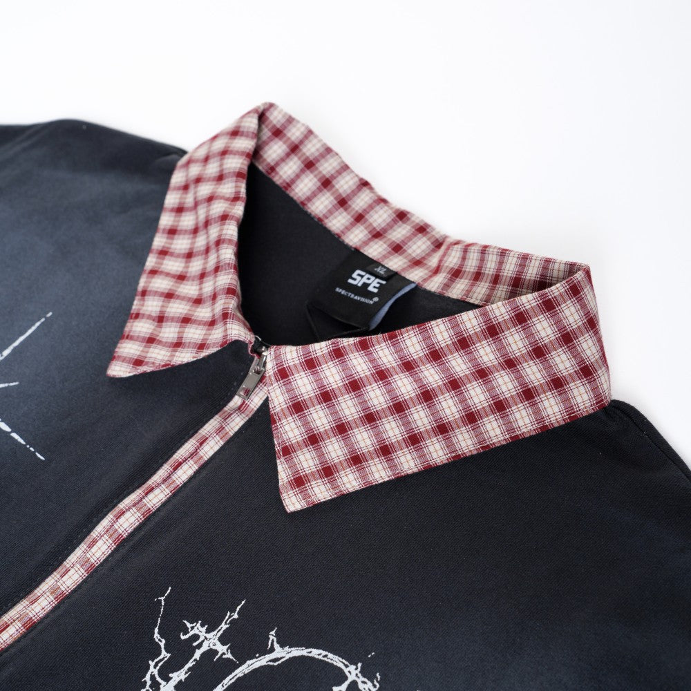 Gothic Gradient Half-Zip Plaid Collar Polo Shirt WN27877