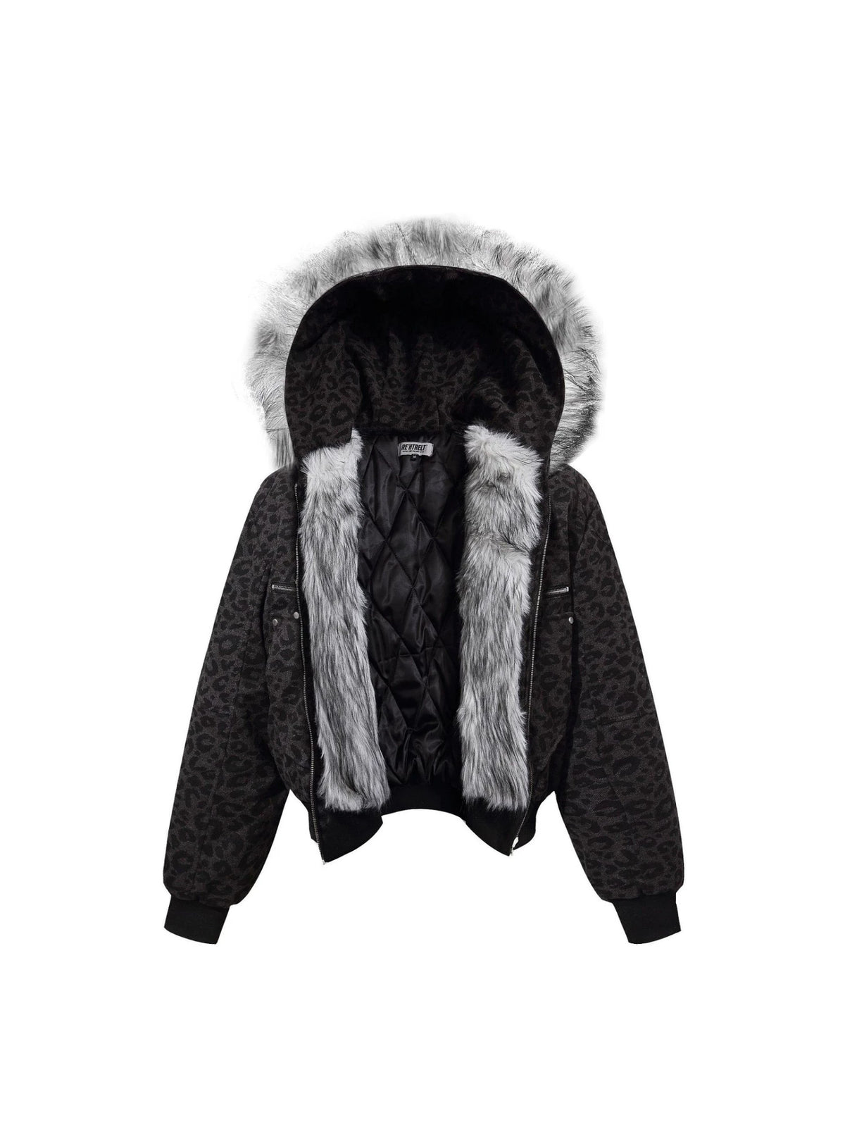 Leopard Print Fake Fur Trim Hooded Oversize Puffer Jacket WN27919