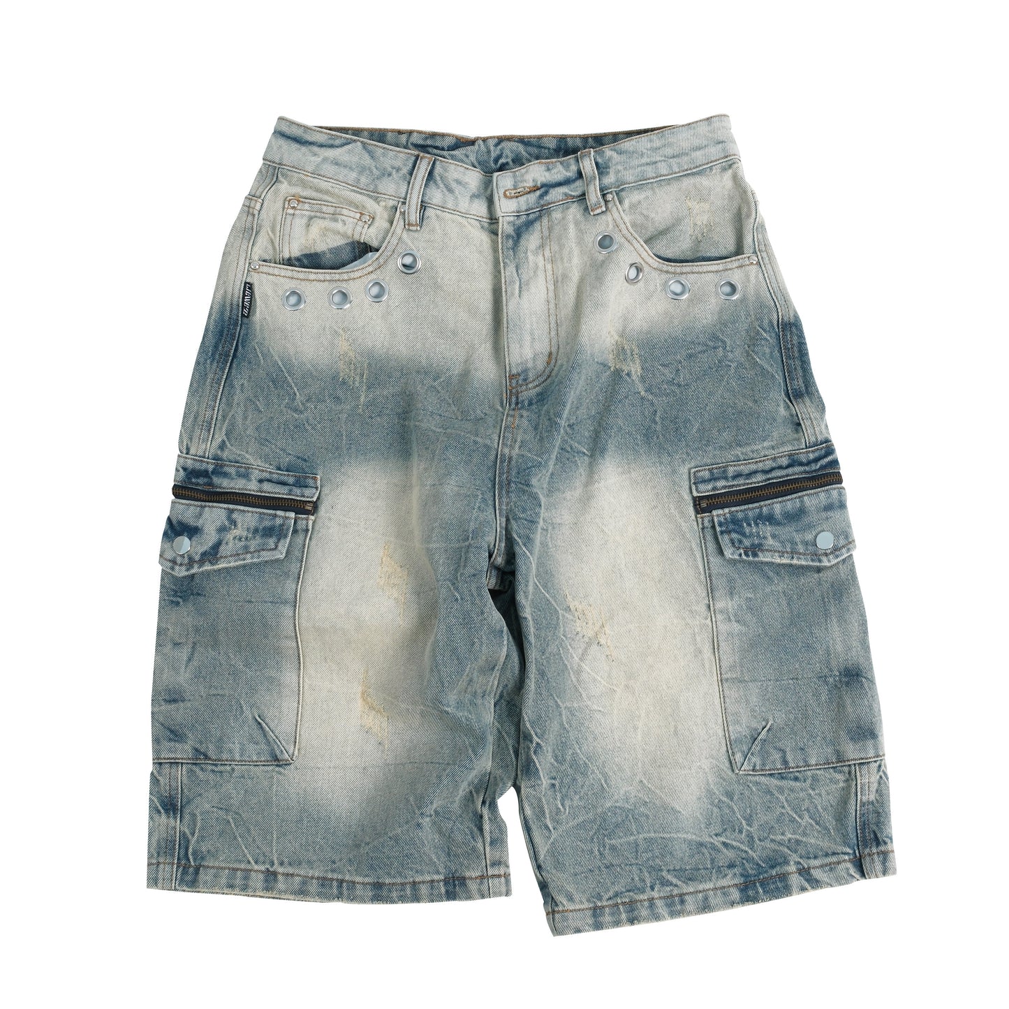 Washed Zip Cargo Denim Half Jeans WN26643