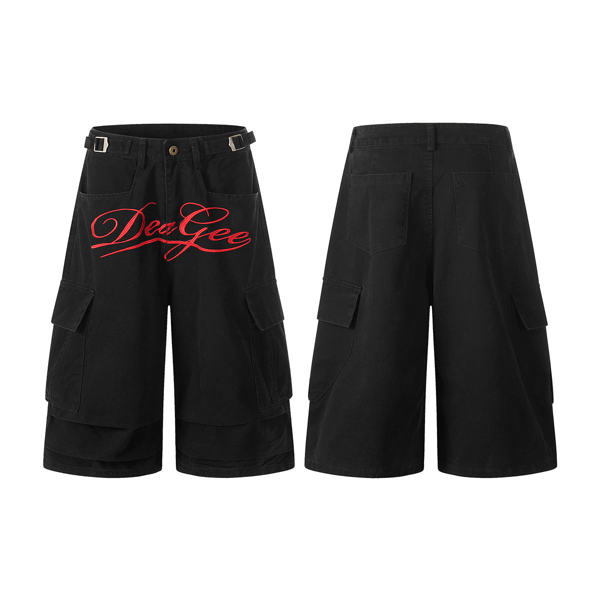 Metal Buckle Logo Print Cargo Cropped Half Pants WN25755