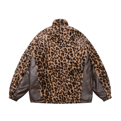 Leopardo estampado PU cuero chaqueta acolchada con cuello alto WN11554