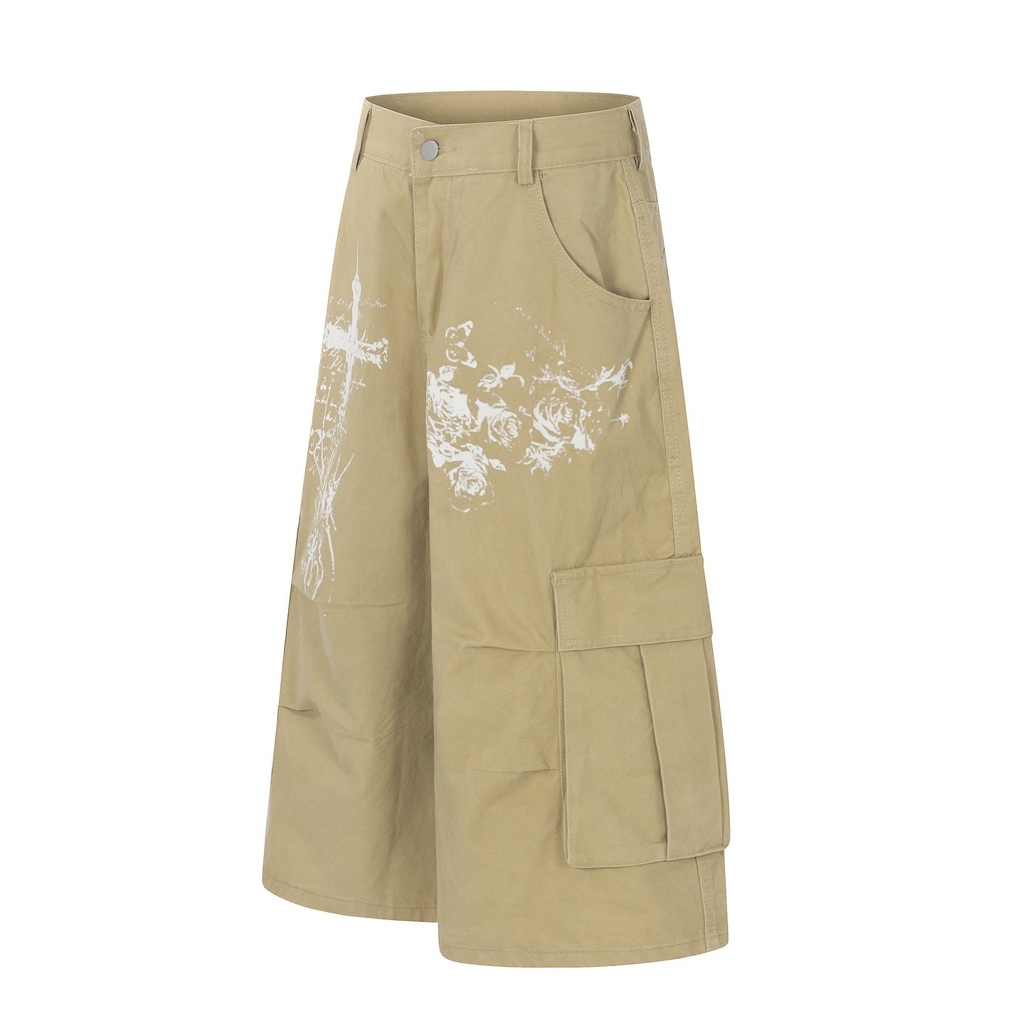 Washed Wide Leg Cargo Half Pants WN25647