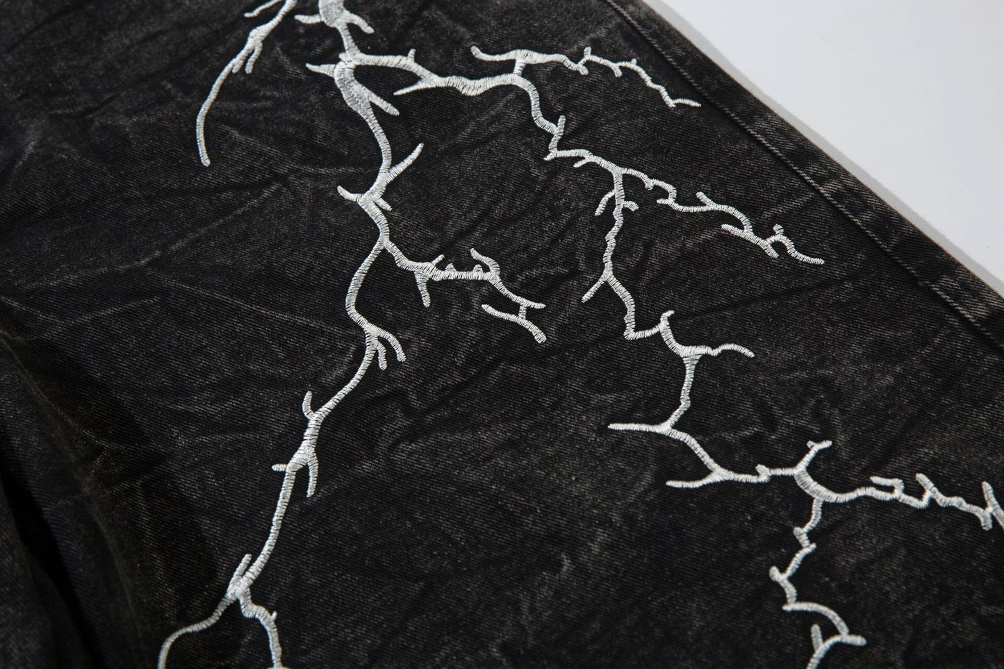 Washed Flare Lightning Embroidery Wide-Leg Denim Jeans WN12663