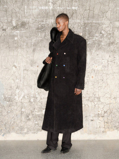 Wool Gem Shoulder-Pad Long Double-Breasted Coat WN21306