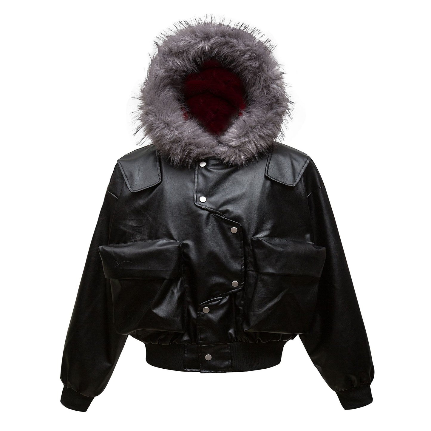 Tactical PU Leather Fur Collar Padded Jacket WN11332