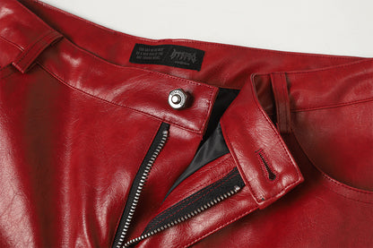 PU Leather Embroidery Wide Leg Pants WN23060