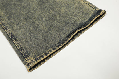 Washed Frayed Wide Leg Straight Denim Jeans WN23039