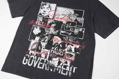 Graphic Print Wash Damage Cotton Short Sleeve T-Shirt WN25645